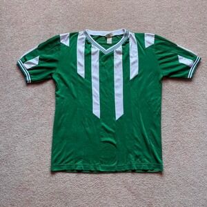 True Vtg 1970s Cannon Striped‎ Green Jersey Poly-Cotton Blend Large
